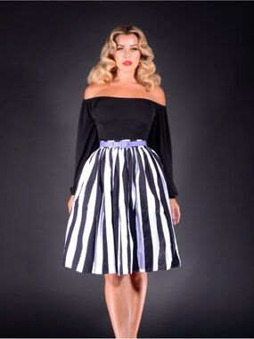 Pinup Couture Black & White Striped Full Skirt